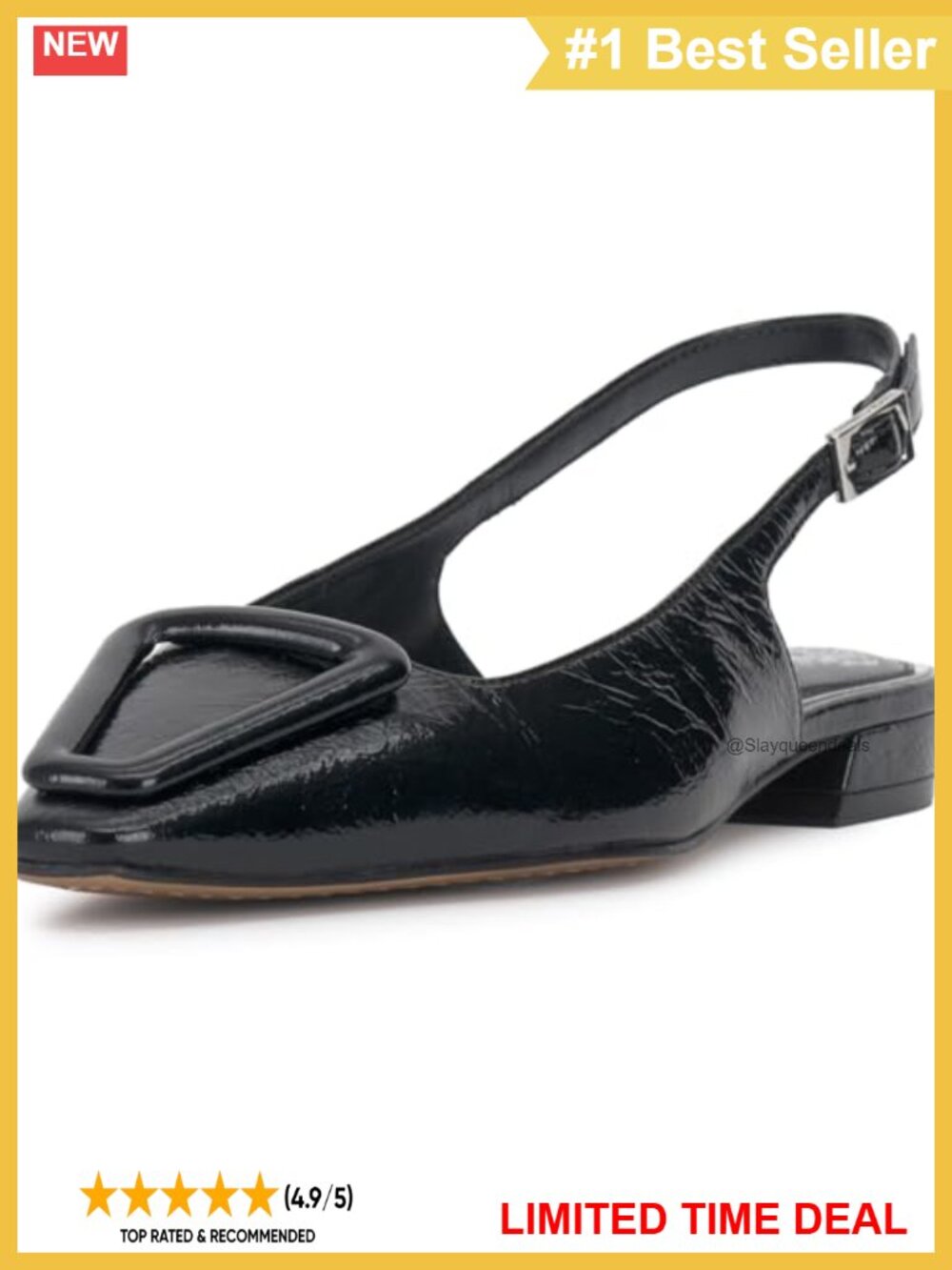 Snip Toe Slingback Flat Mule with Buckle Closure and Block Heel